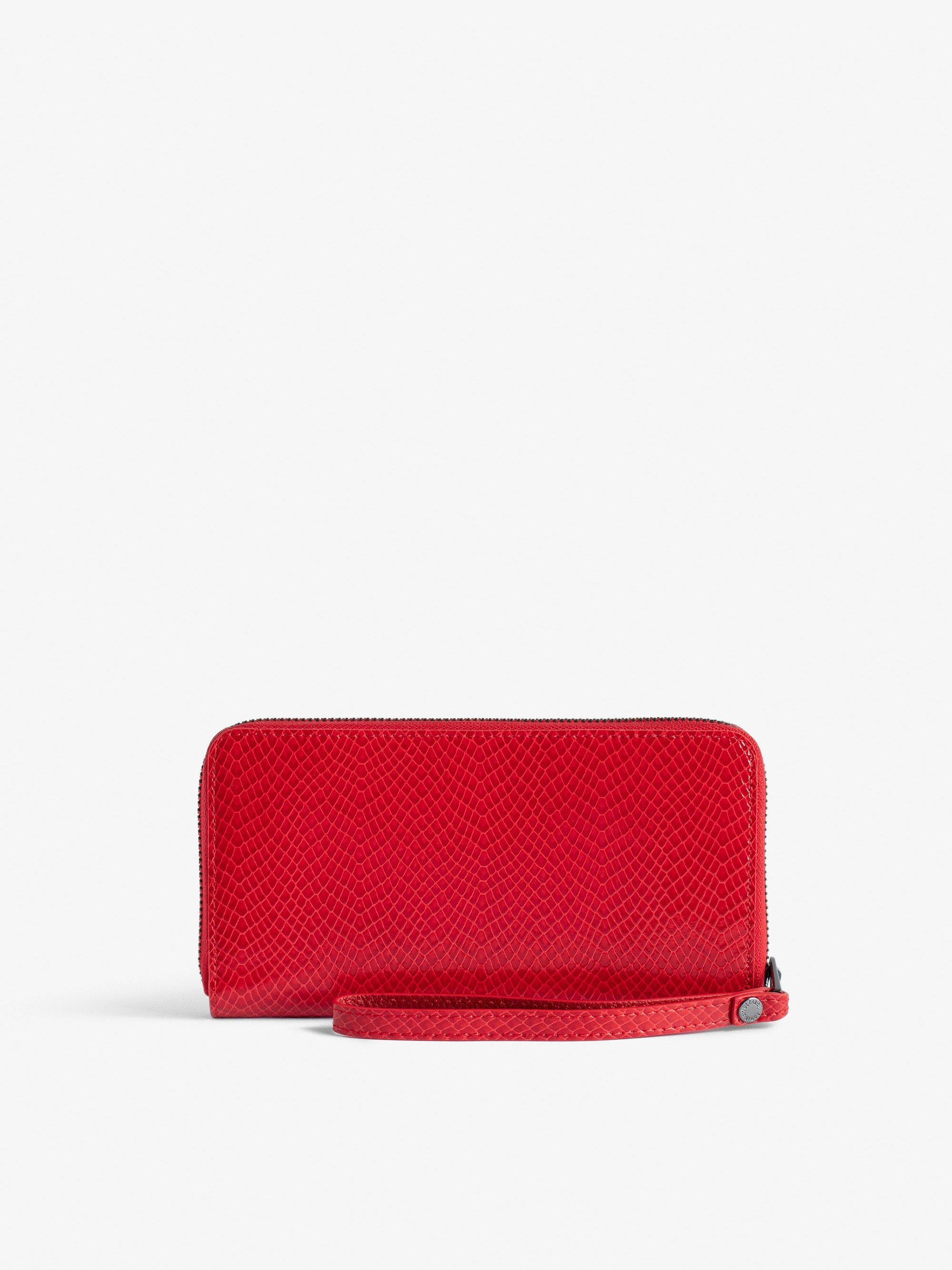 Glossy Wild Embossed Companion Wallet - Glossy leather wallet with python effect adorned with a wing charm.